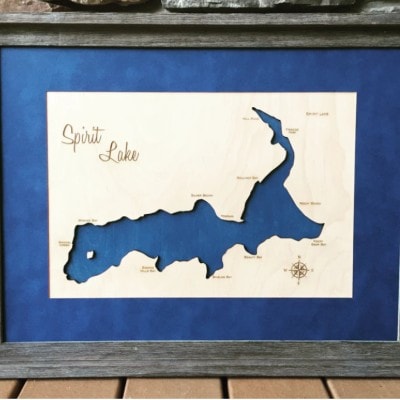 Spirit Lake with Roads, Idaho Custom Engraved 3-D Wood Map Wall Hanging