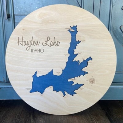 Round Lake Hayden, Idaho Map Custom Engraved 3-D Wood Map Wall Hanging