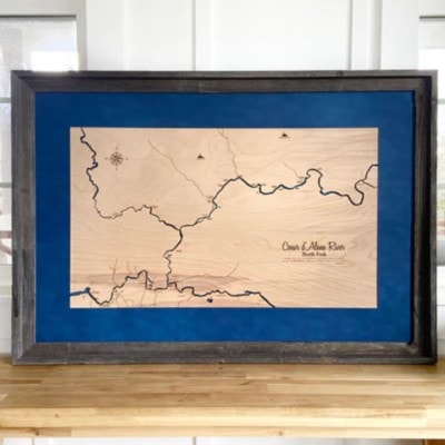North Fork Coeur d’Alene River, Cataldo Idaho - Custom Engraved 3-D Wood Map