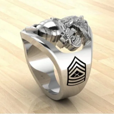 Custom Marine Corps Ring with MSgt Rank and Years of Service - MR100 High Definition Sterling Silver
