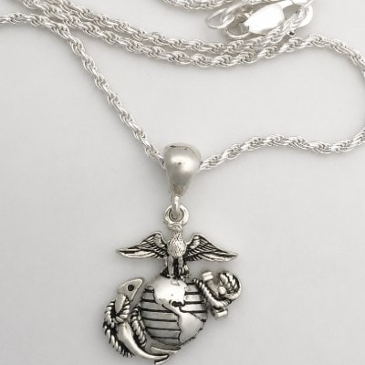 Beautiful High Definition 3/4 inch Eagle Globe and Anchor Necklace in Sterling Silver