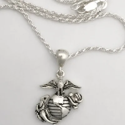Beautiful High Definition 3/4 inch Eagle Globe and Anchor Necklace in Sterling Silver