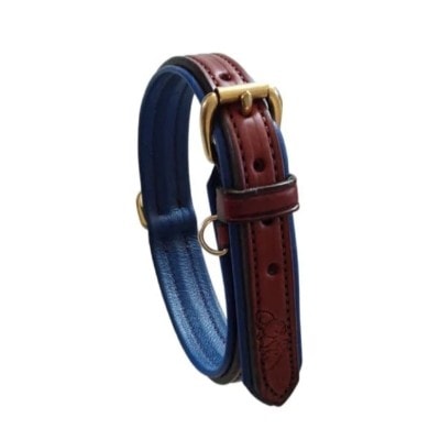 Amish Made Luxury Leather Dog Collar - Havana Brown with Hunter Green or Royal Blue Pebble Leather