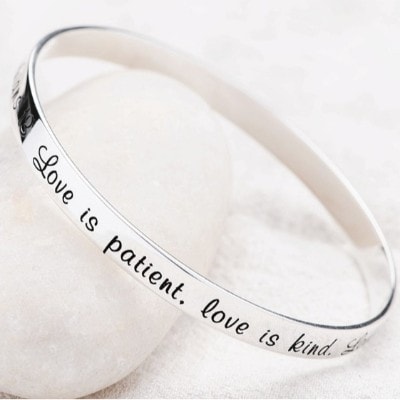 1 Corinthians 13 Sterling Silver Bangle Bracelet - Love is Patient
