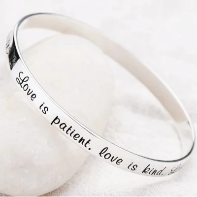 1 Corinthians 13 Sterling Silver Bangle Bracelet - Love is Patient