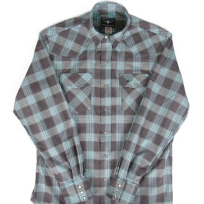 Men's Long Sleeve Turquoise Brown Check Shirt