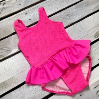 Mini Ruffle Girls Skirted Swimsuit in Hot Neon Pink