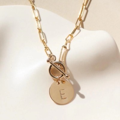 Chain Link Toggle Necklace with Monogram