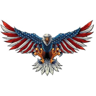 Eagle With US Flag Wing Spread Cut-Out Custom Shape Metal Sign 42 x 25 Inches