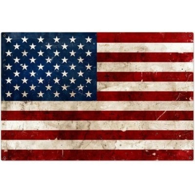 Rustic USA Flag Metal Sign 36 x 24 Inches