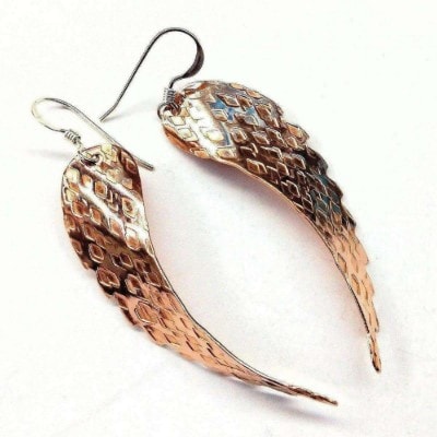 Copper Hammer Pattern Sculpted Angel Wings Earrings