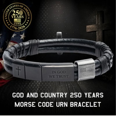 USA 250th Anniversary- God & Country Leather Morse Code Urn Bracelet
