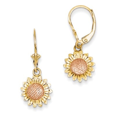 Sunflower Dangle Earrings in 14K Rose and Yellow Gold