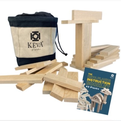 40 American Maple KEVA Planks with Canvas Travel Tote