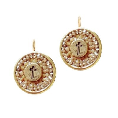 “Uplift Cross” Round Gold Earrings
