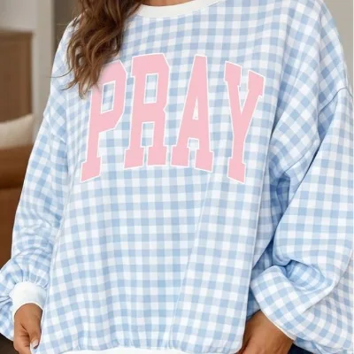 PRAY Slogan Graphic Round Neck Sweatshirt