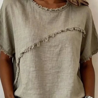 Full Size Frayed Hem Short Sleeve Top