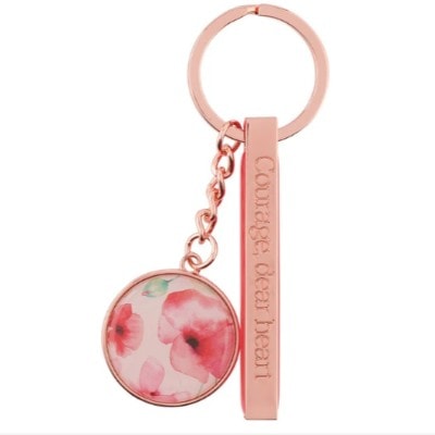 Courage Dear Heart Coral Poppies Key Ring