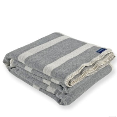 Reversible Framed Stripe Wool Throw - Heather Gray
